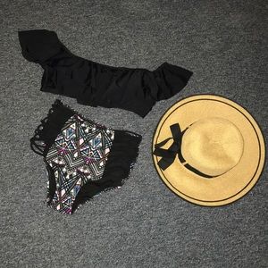 High Waisted Bottom Off the Shoulder Top Swim Set